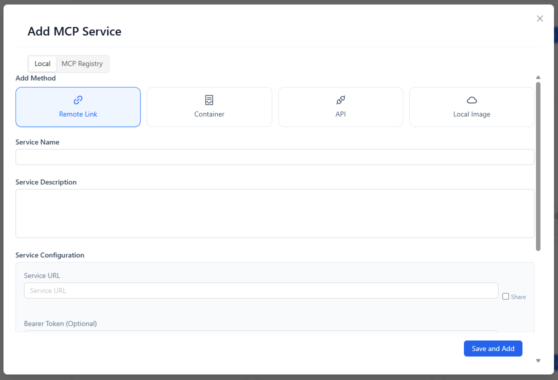 Adding an MCP service