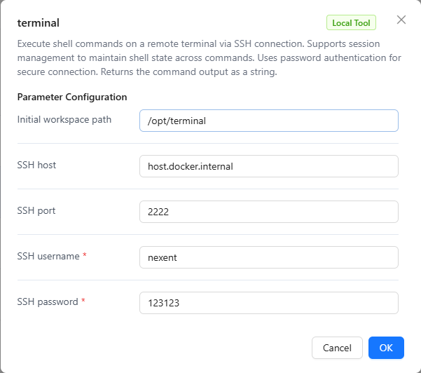 Terminal Tool Configuration Interface